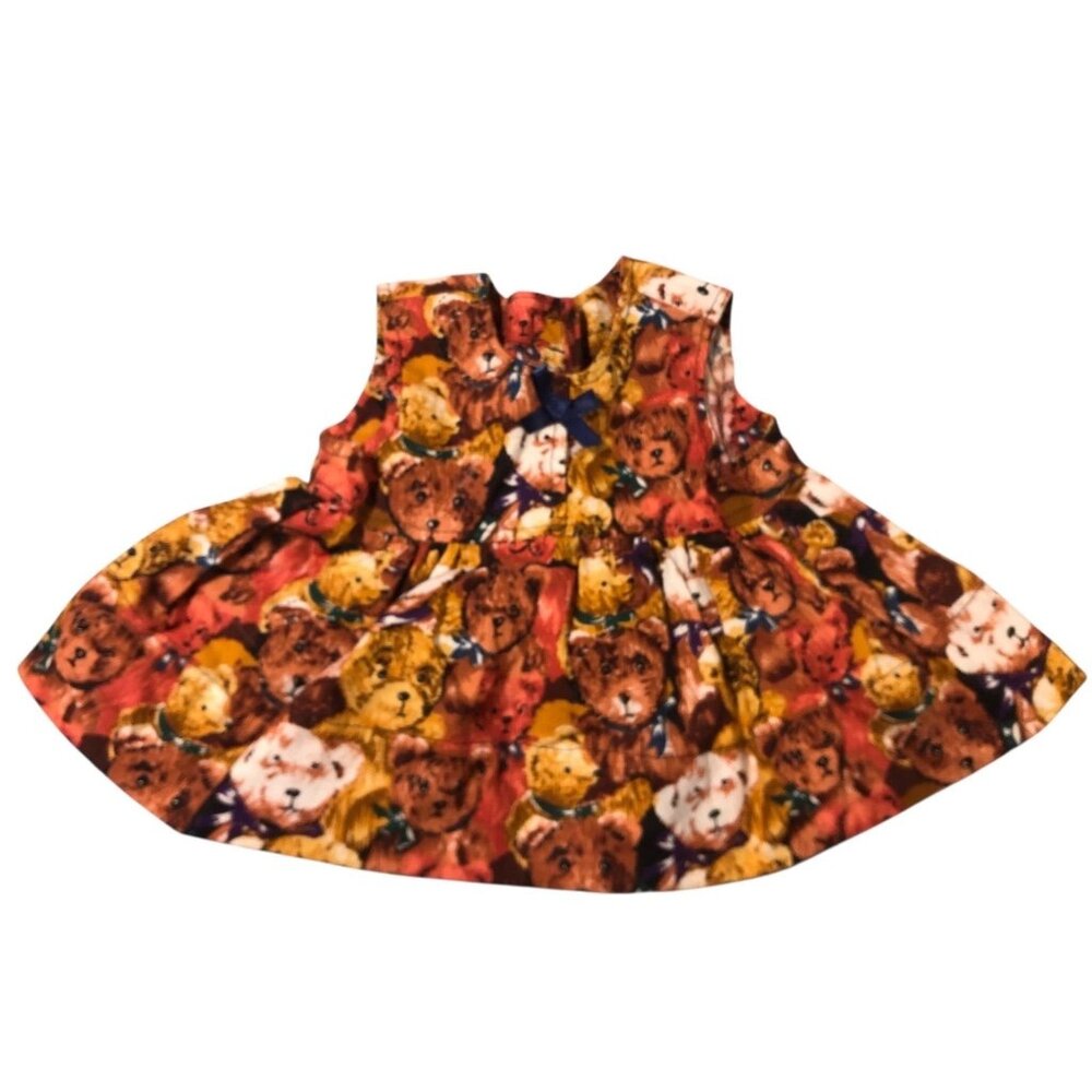 Homemade Teddy Bear Theme Small Medium Size Doll Jumper Dress Bow Accent